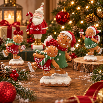 Peça Decorativa Gingerbell em Resina Verde e Vermelho