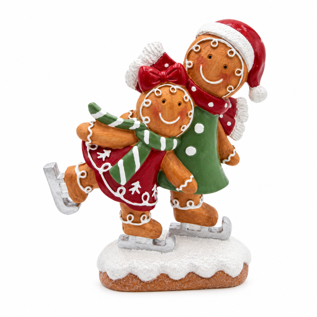 Peça Decorativa Gingerbell em Resina Verde e Vermelho