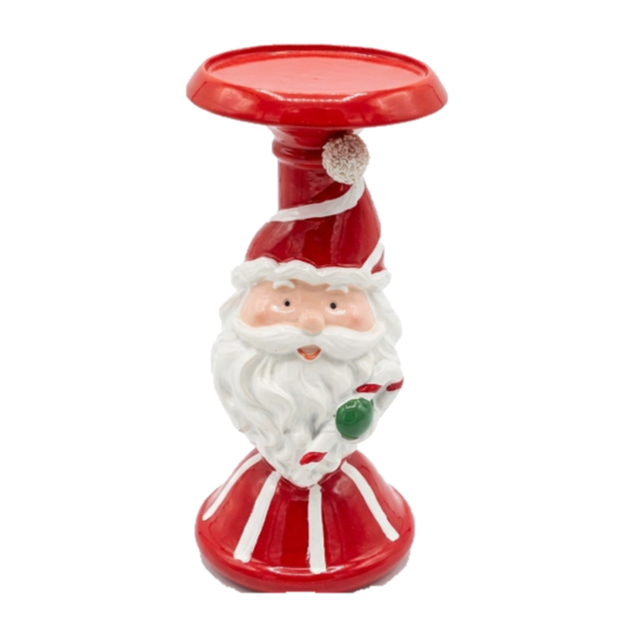 Castiçal Decorativo com Noel em Resina Vermelho e Branco