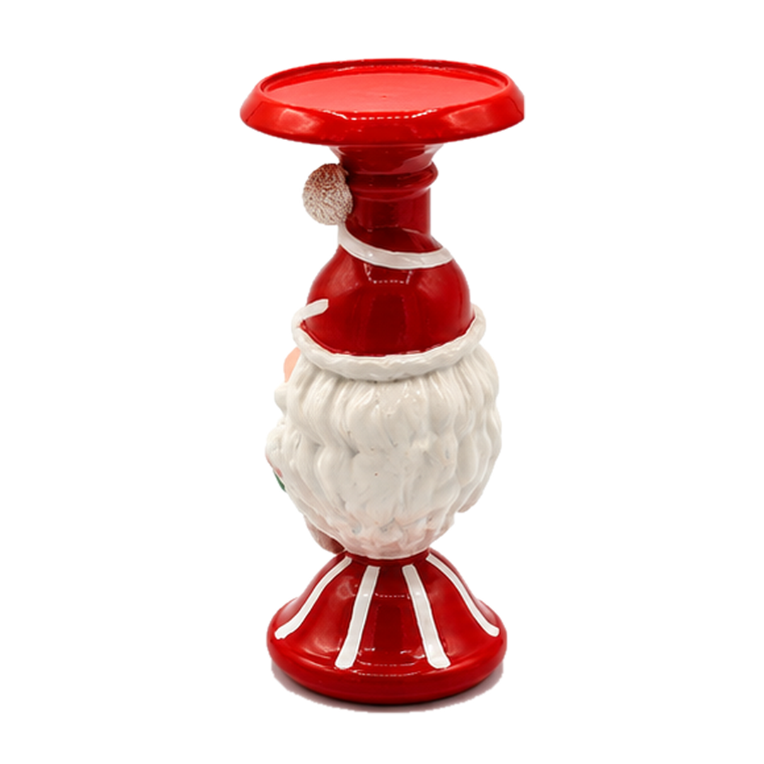 Castiçal Decorativo com Noel em Resina Vermelho e Branco