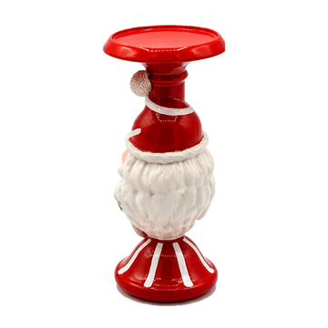 Castiçal Decorativo com Noel em Resina Vermelho e Branco