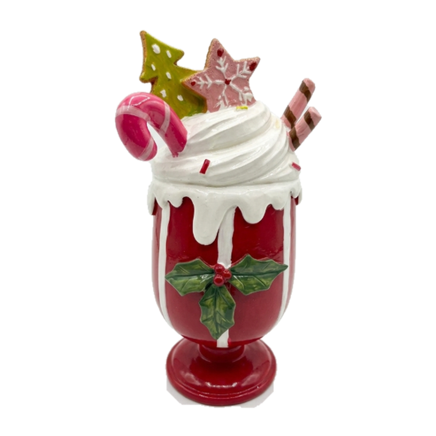 Peça Decorativa Milkshake em Resina Vermelho e Branco