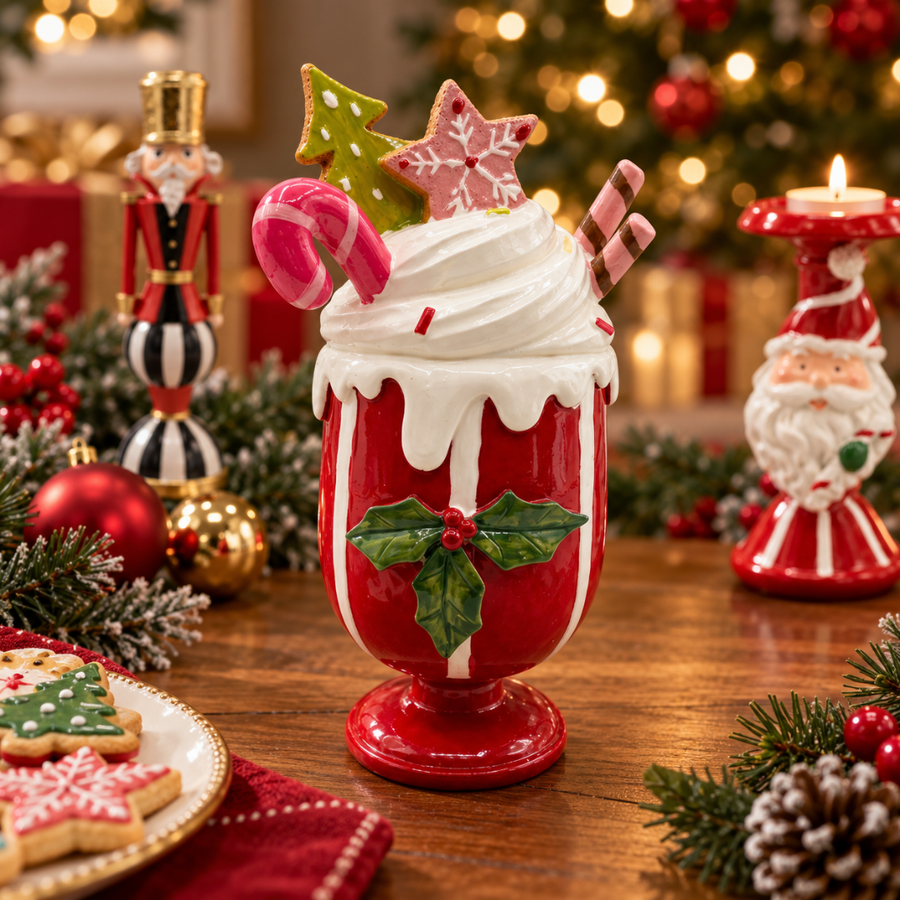 Peça Decorativa Milkshake em Resina Vermelho e Branco