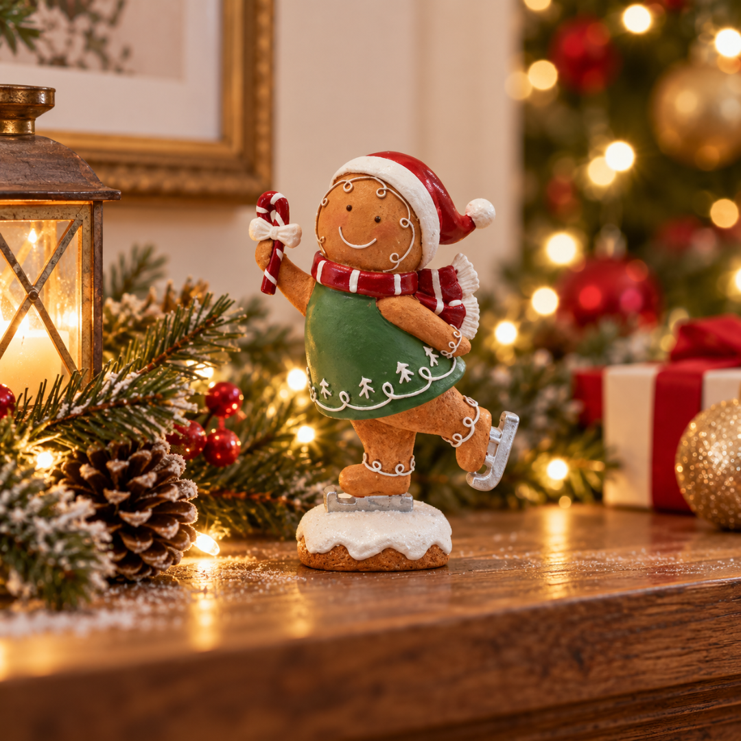 Peça Decorativa Gingerbell em Resina Marrom e Verde