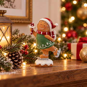 Peça Decorativa Gingerbell em Resina Marrom e Verde