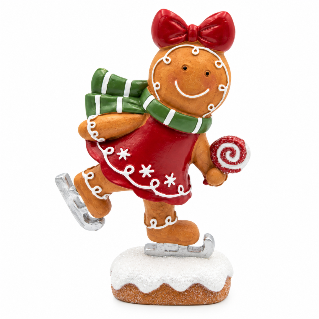Peça Decorativa Gingerbell em Resina Marrom e Vermelho