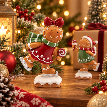 Peça Decorativa Gingerbell em Resina Marrom e Vermelho