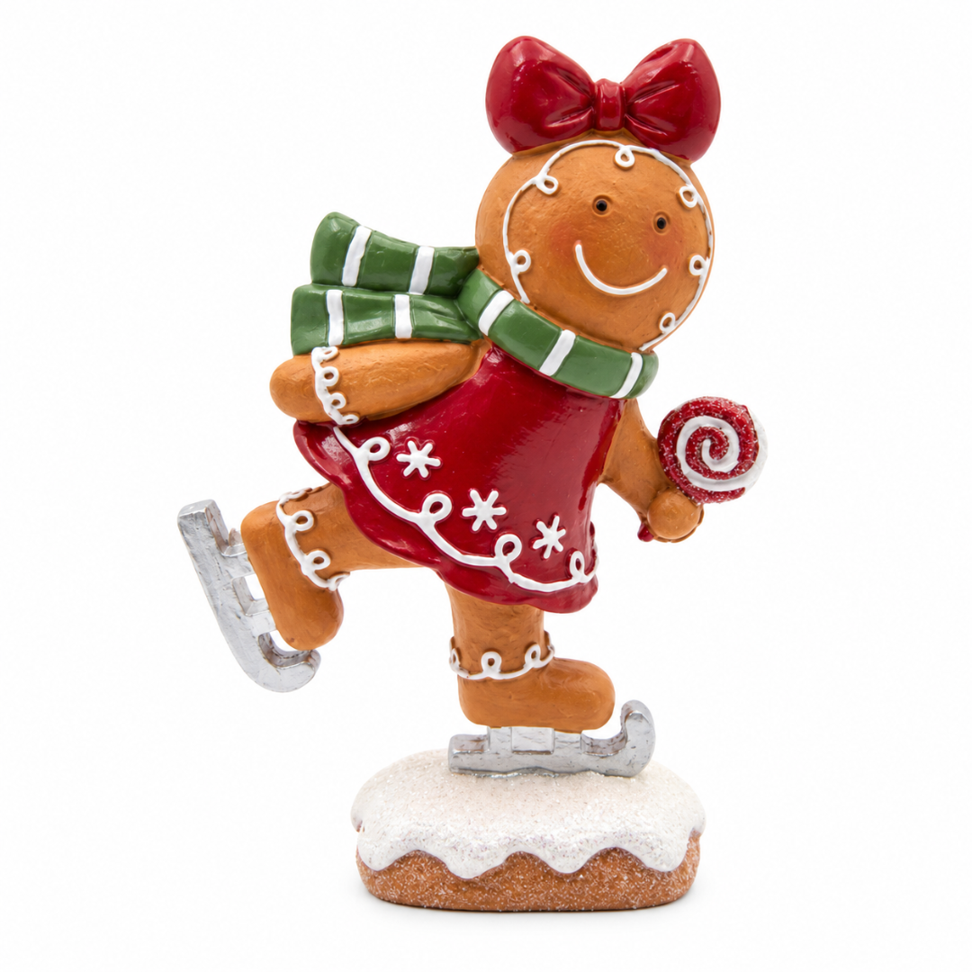 Peça Decorativa Gingerbell em Resina Marrom e Vermelho