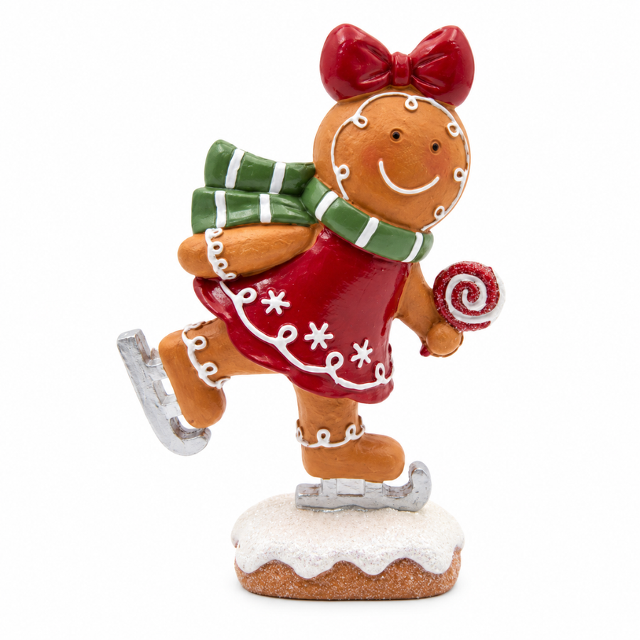 Peça Decorativa Gingerbell em Resina Marrom e Vermelho