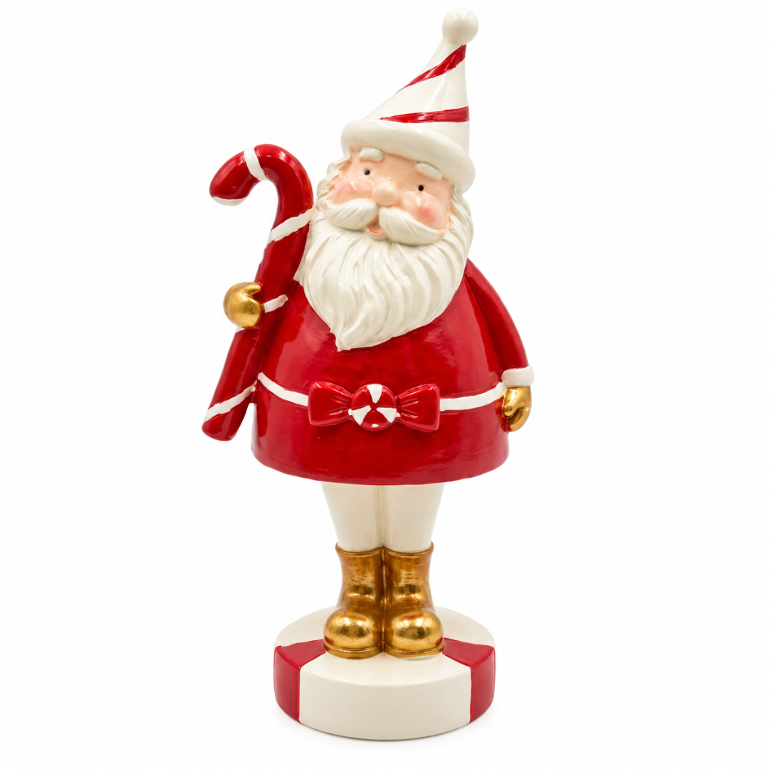 Peça Decorativa Papai Noel em Resina Vermelho e Branco