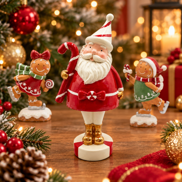 Peça Decorativa Papai Noel em Resina Vermelho e Branco