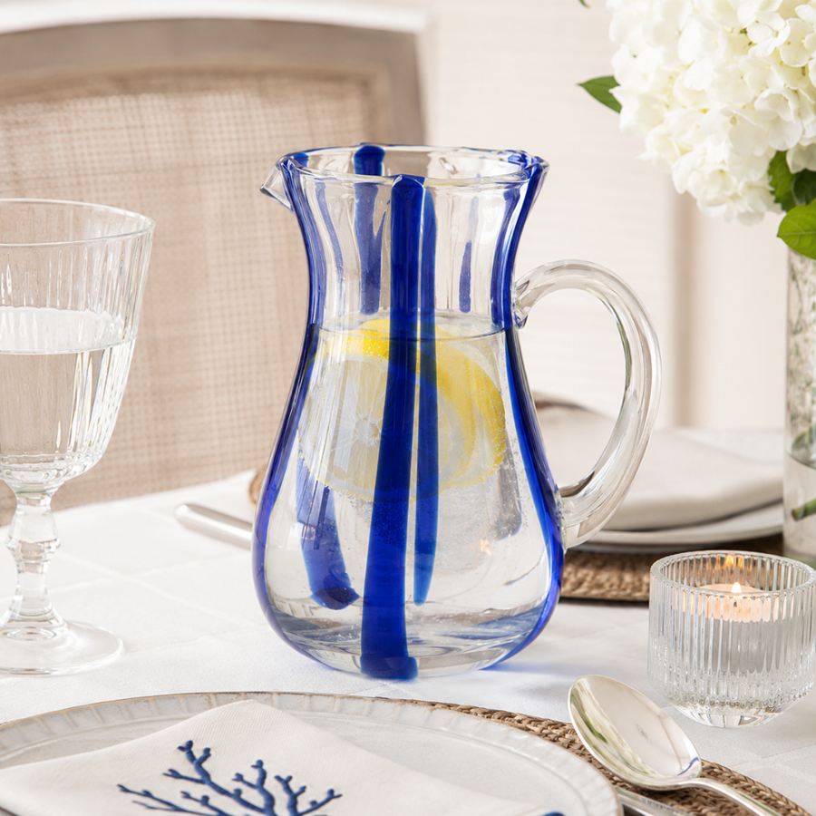 Jarra em Vidro Transparente com Listras Azul – 1970 ml