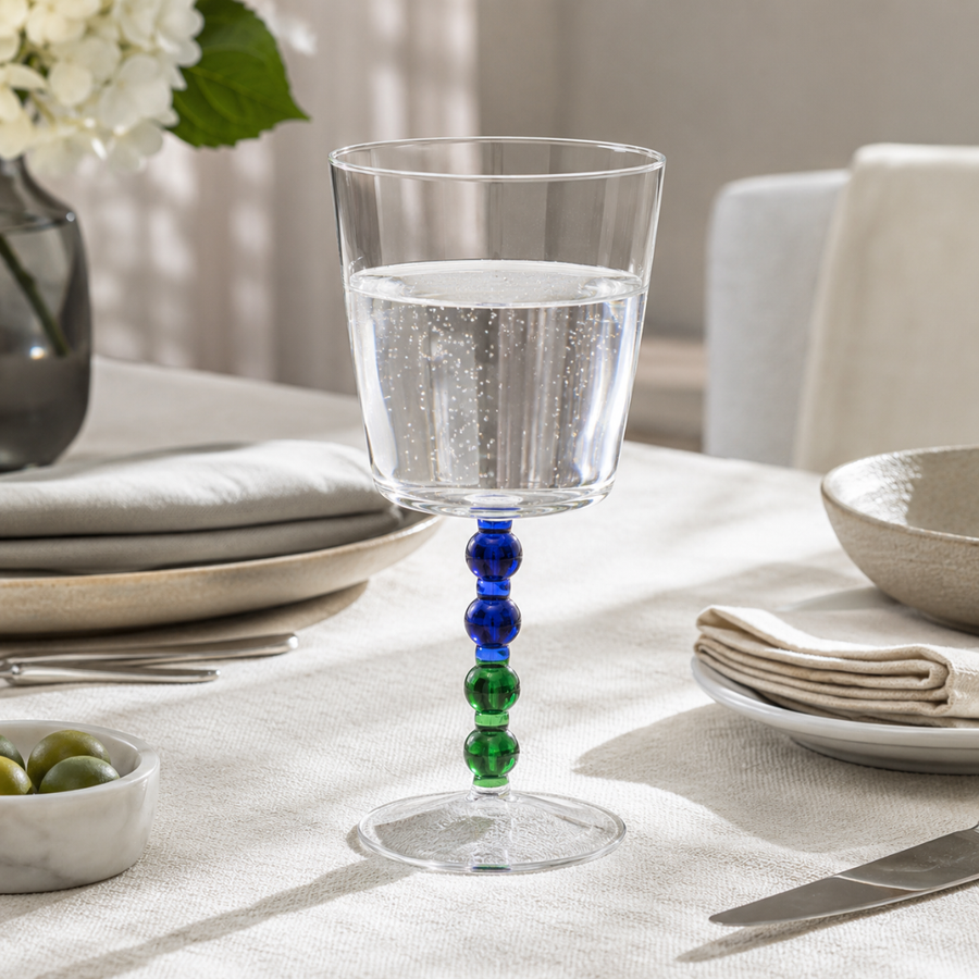 Conjunto de Copos em Vidro Transparente com Haste em Esferas Azul e Verde