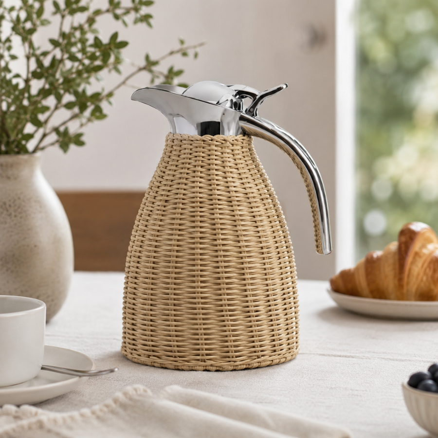 Garrafa Térmica de Inox com Rattan Natural – 1 L