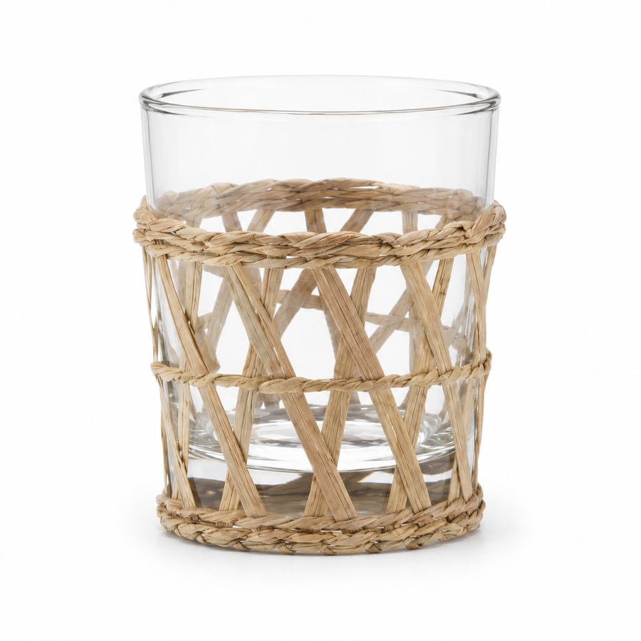 Conjunto de Copos de Vidro e Rattan Bege – 300 ml