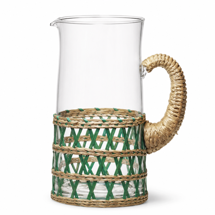 Garrafa em Vidro e Rattan Verde