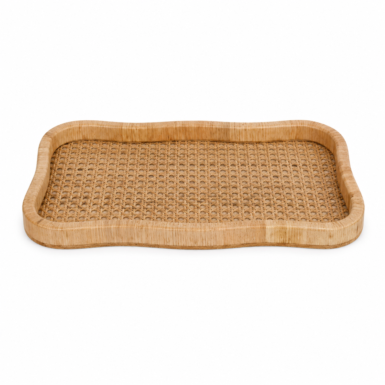 Bandeja em Madeira e Fibra Rattan Natural – 48 x 30 cm