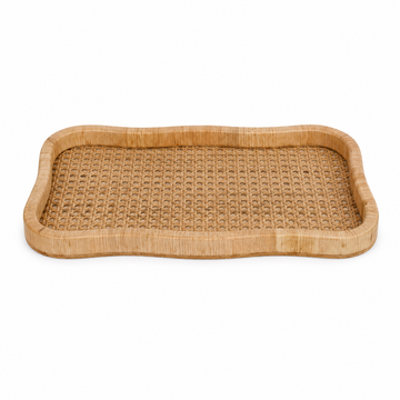 Bandeja em Madeira e Fibra Rattan Natural – 48 x 30 cm