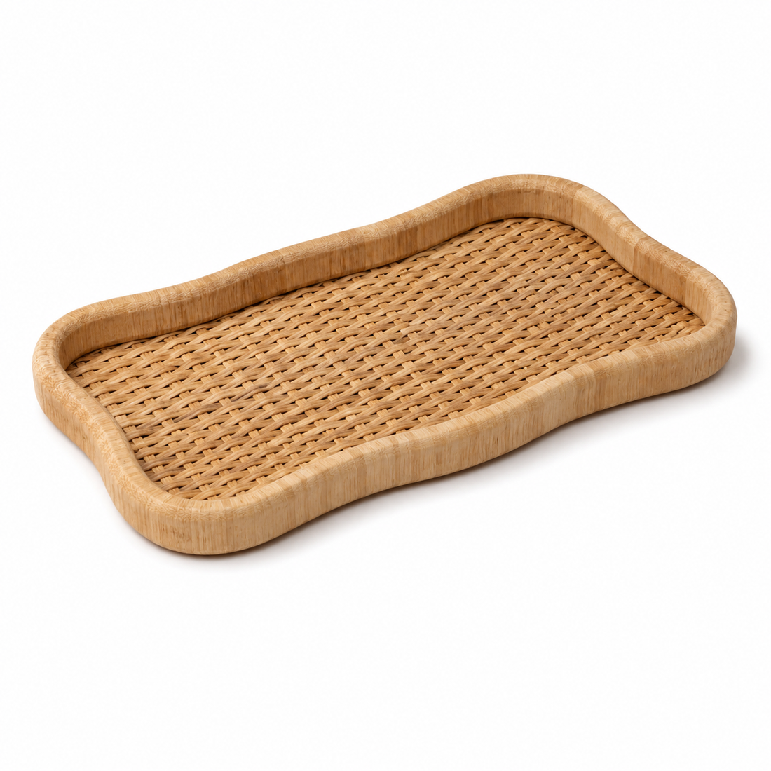 Bandeja em Madeira e Fibra Rattan Natural – 48 x 30 cm