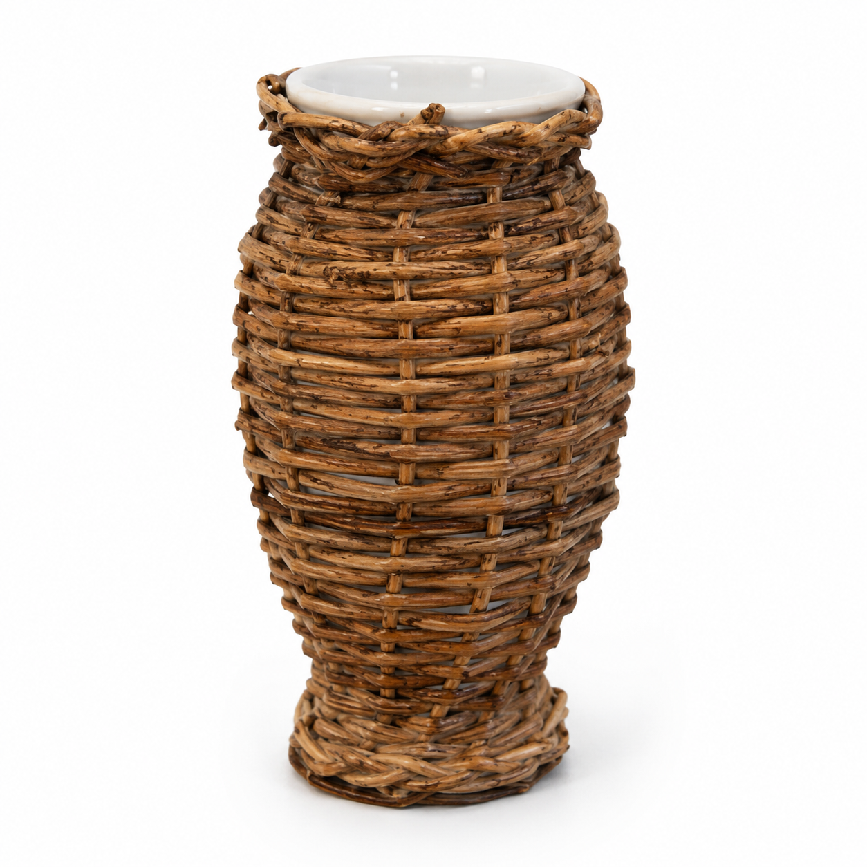 Vaso Decorativo Cerâmica e Rattan