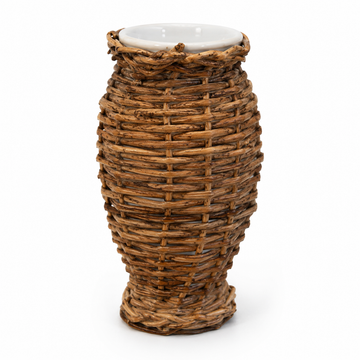 Vaso Decorativo Cerâmica e Rattan
