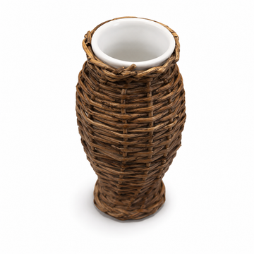 Vaso Decorativo Cerâmica e Rattan