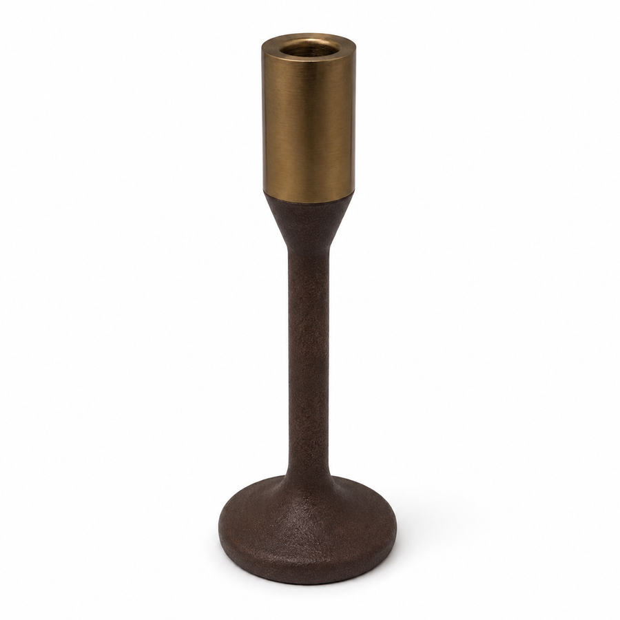 Castiçal de Resina Marrom e Dourado – 20 cm