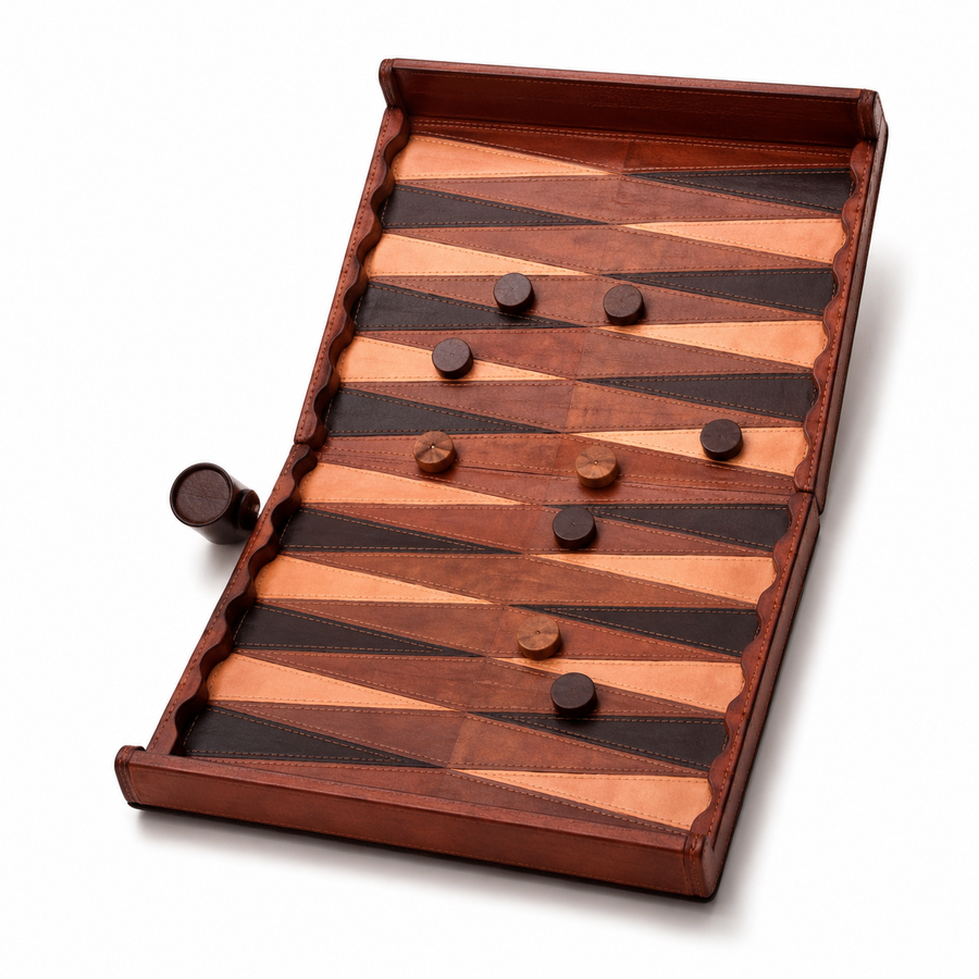 Jogo de Gamão em Couro Artesanal