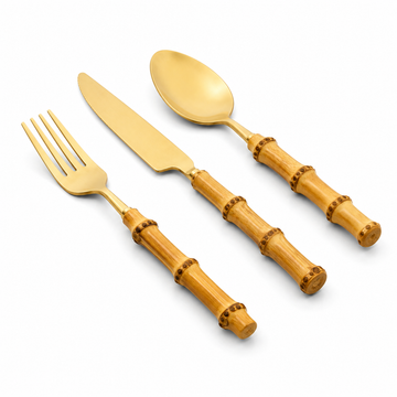 Conjunto de Talheres Garbo Bamboo Natural Dourado