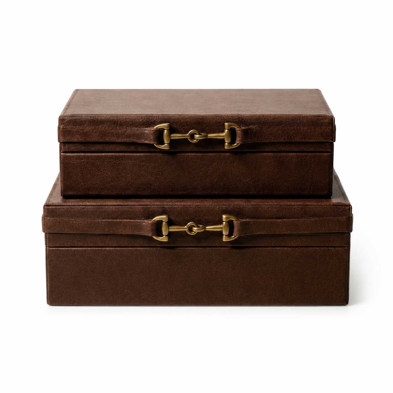 Conjunto de Caixas Decorativas em Couro Sintético Marrom – 2 Peças