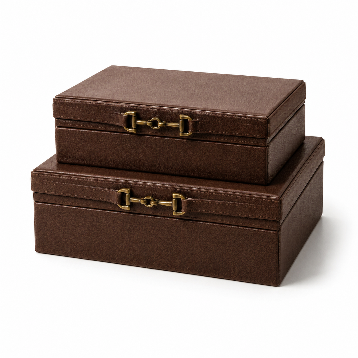Conjunto de Caixas Decorativas em Couro Sintético Marrom – 2 Peças