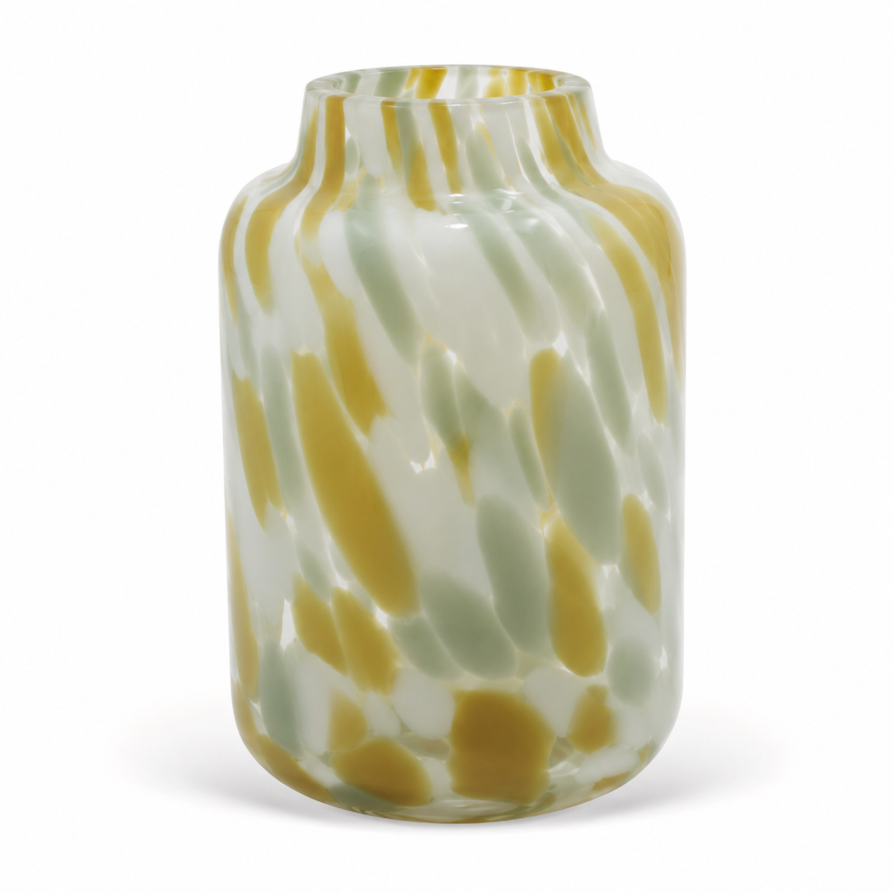 Vaso Decorativo em Vidro Transparente com Detalhes Cinza e Bege