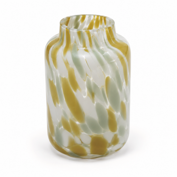 Vaso Decorativo em Vidro Transparente com Detalhes Cinza e Bege