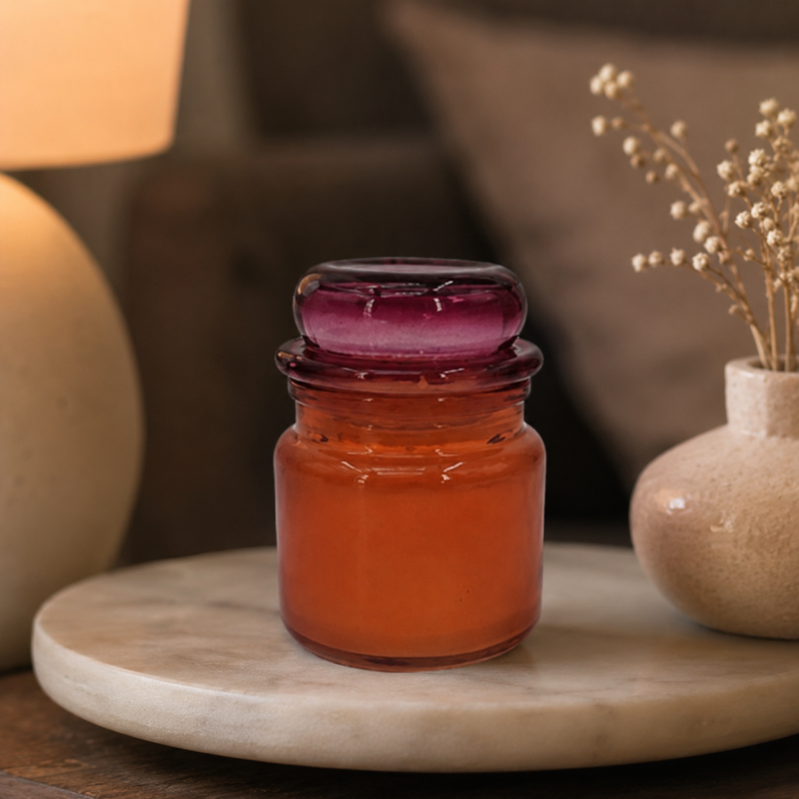 Vela Aromatizada Toque do Entardecer em Vidro Âmbar e Rosa