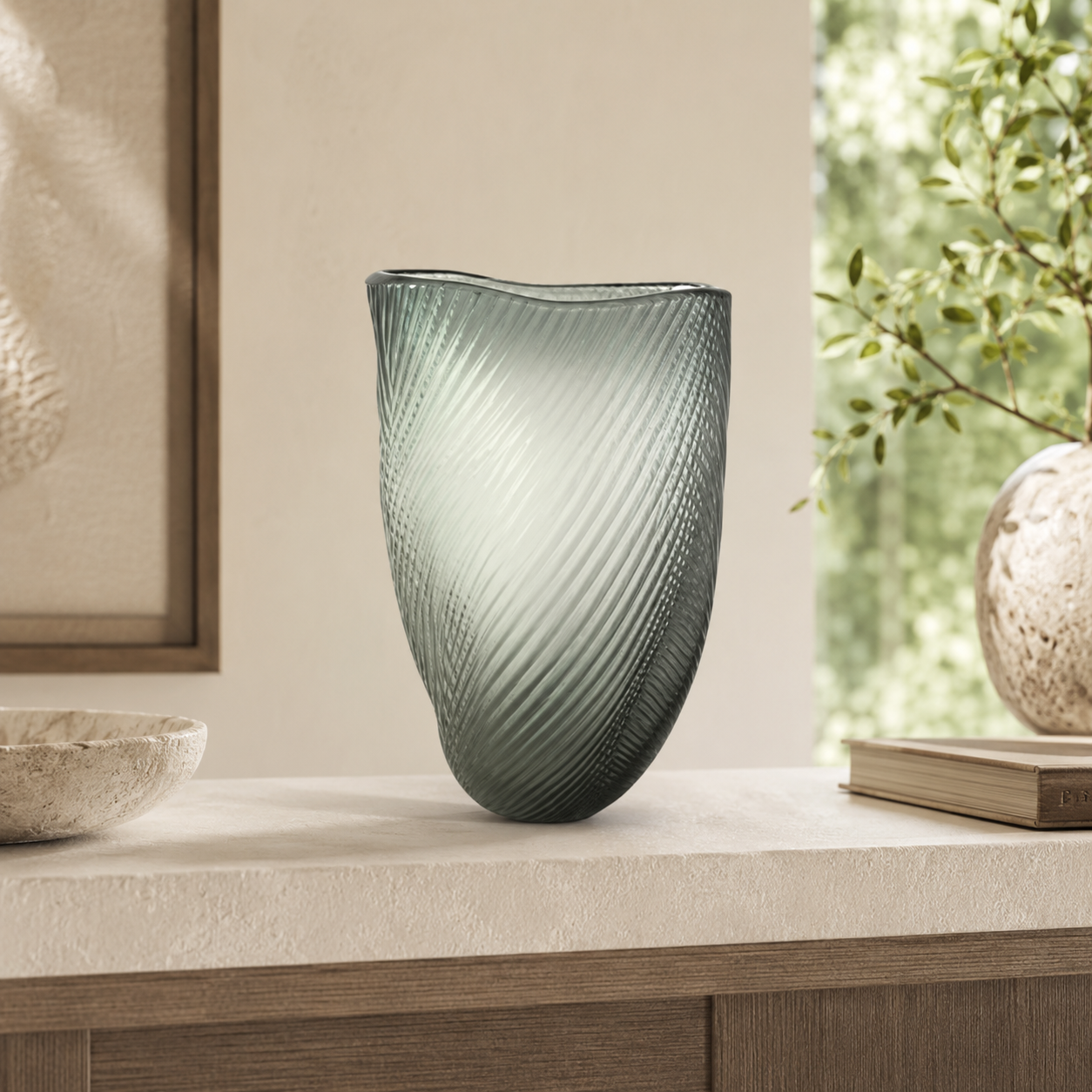 Vaso Decorativo em Vidro Cinza