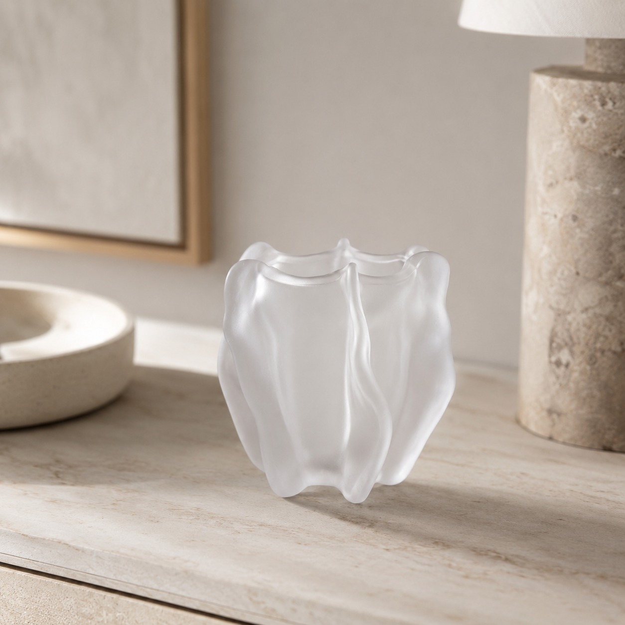 Vaso Decorativo Orgânico em Vidro Transparente Fosco