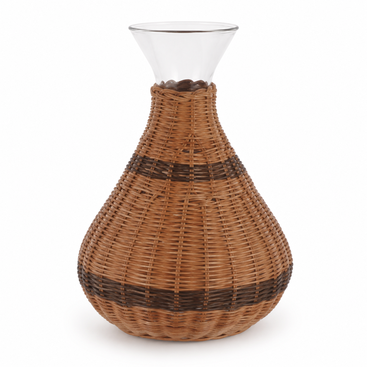 Decanter em Vidro e Rattan Transparente e Marrom