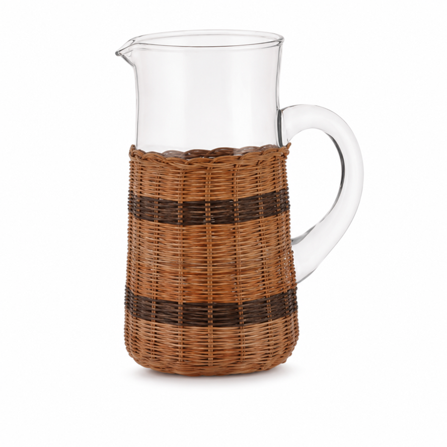 Jarra em Vidro e Rattan Transparente e Marrom