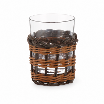 Conjunto de Copos em Vidro e Rattan Transparente e Marrom