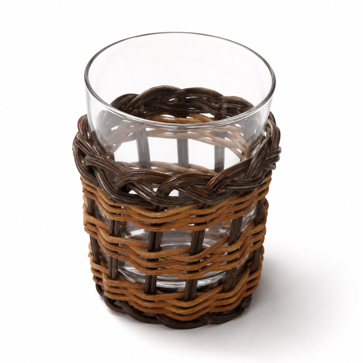 Conjunto de Copos em Vidro e Rattan Transparente e Marrom