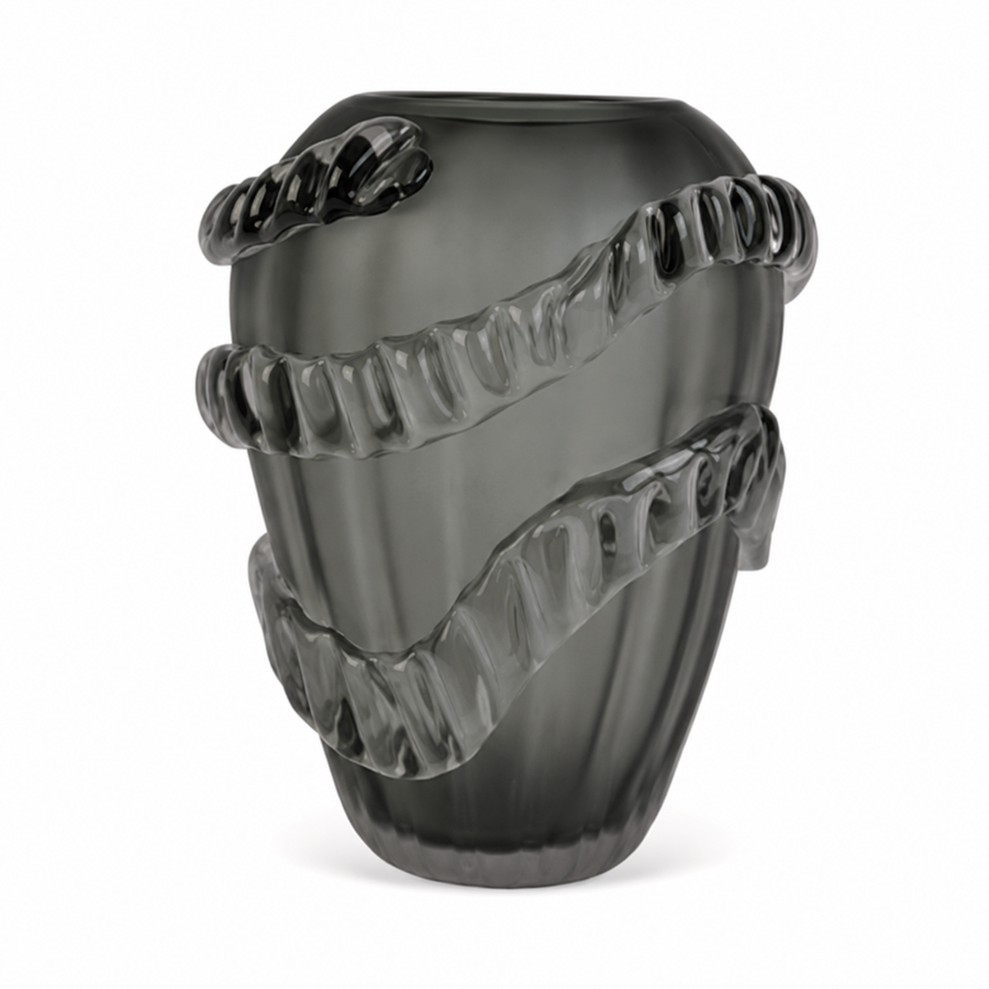 Vaso em Vidro Fumê com Relevo – Médio