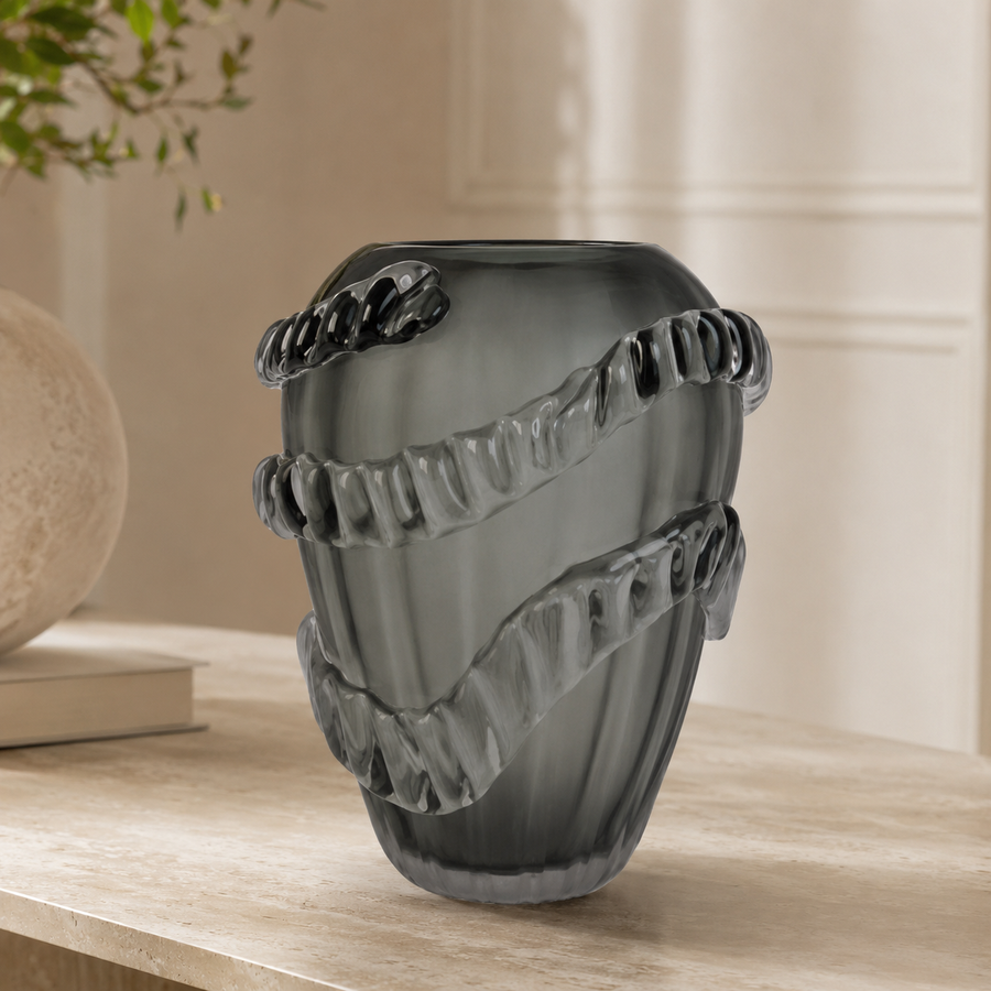 Vaso em Vidro Fumê com Relevo – Médio