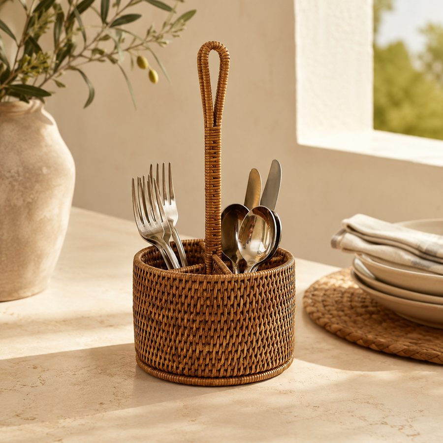 Porta-Talher Redondo Rattan