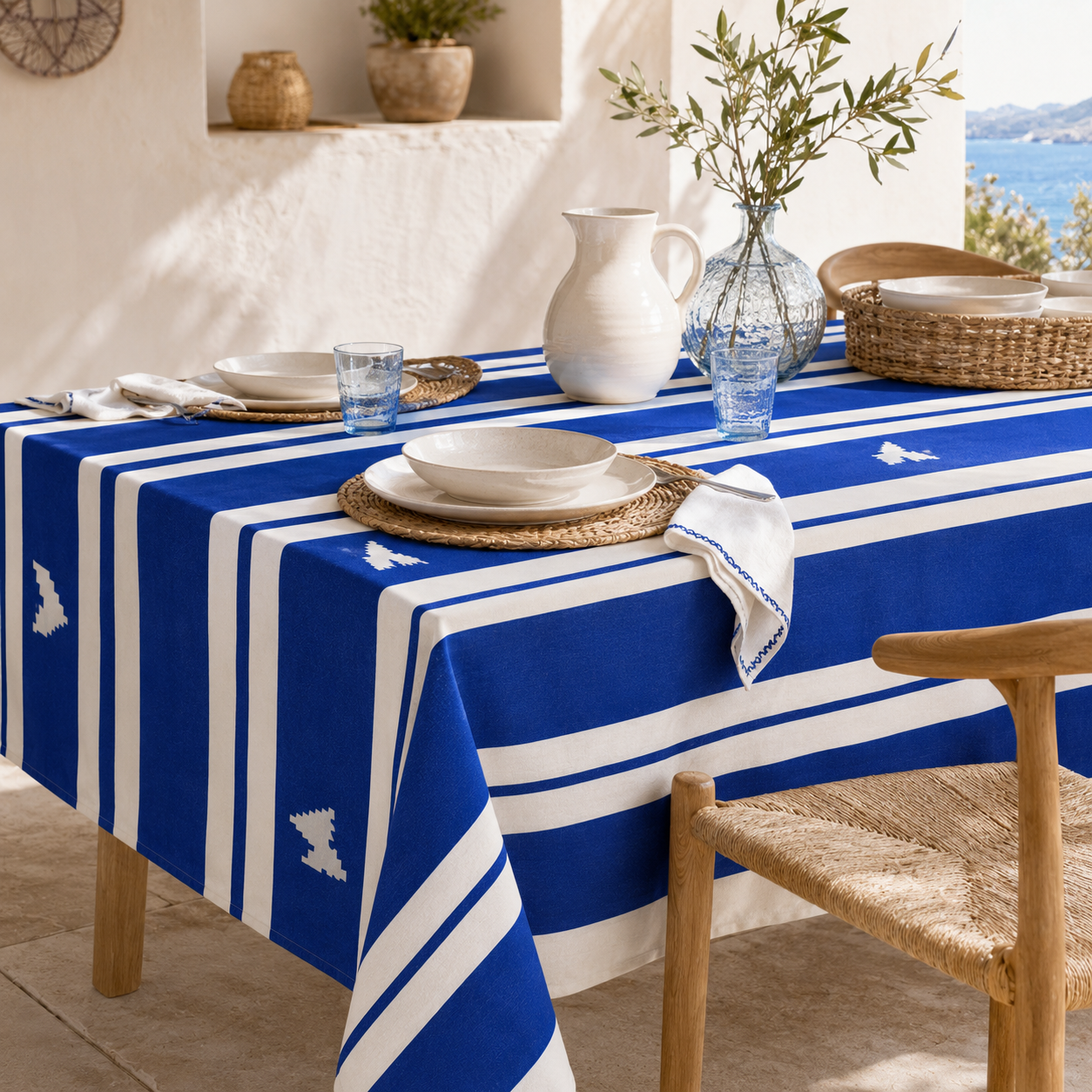 Toalha de Mesa Ikat Azul