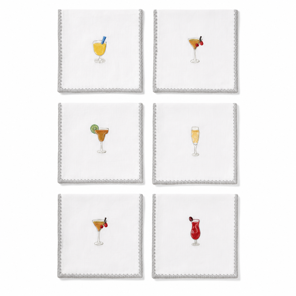 Kit de 6 Guardanapos de Coquetel Bordados