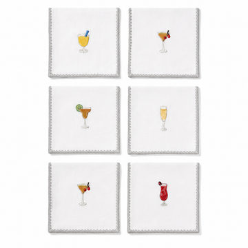 Kit de 6 Guardanapos de Coquetel Bordados
