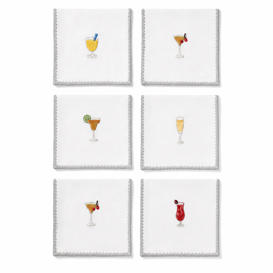 Kit de 6 Guardanapos de Coquetel Bordados