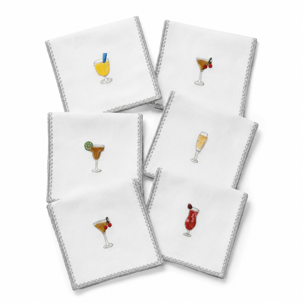 Kit de 6 Guardanapos de Coquetel Bordados