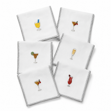 Kit de 6 Guardanapos de Coquetel Bordados