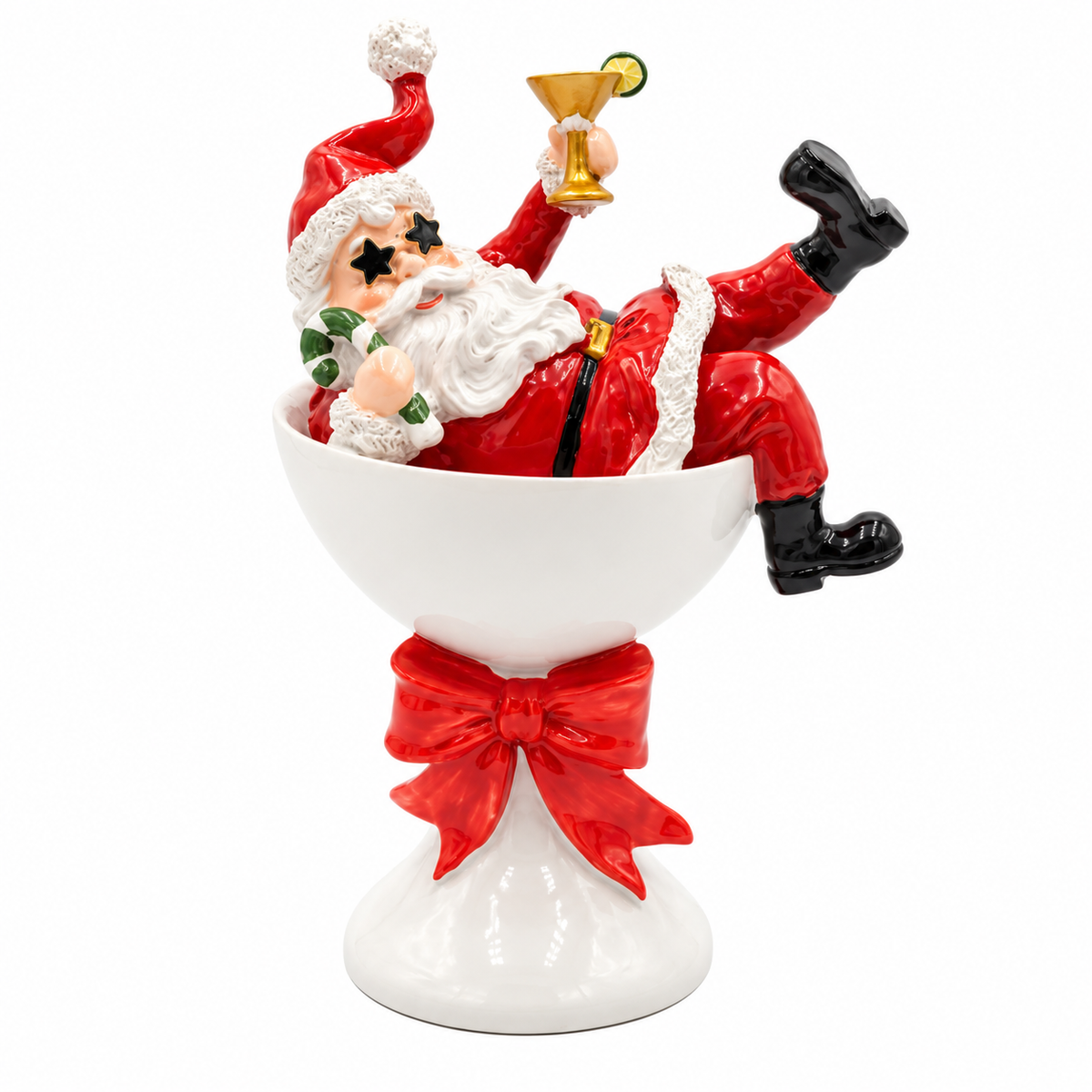 Peça Decorativa Papai Noel Drunk Branco e Vermelho